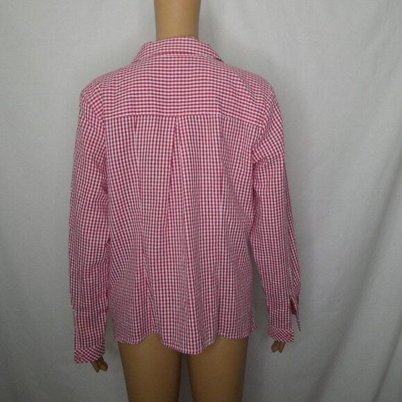 Quacker Factory Seersucker Tab Sleeve Blouse Plaid Rhinestones Sparkly Rainbow - Picture 11 of 11